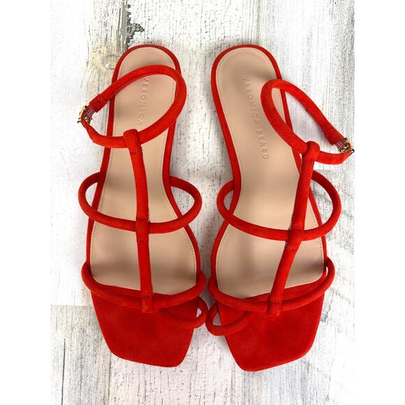 Veronica Beard Women’s 9.5 Orange Mayuri Suede Leather T-Strap Flat Sandals - Picture 4 of 12